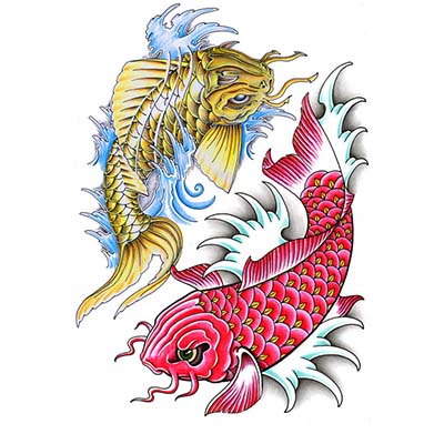 Chinese Fish Tattoo Design On Wrist Fake Temporary Water Transfer Tattoo Stickers NO.10252